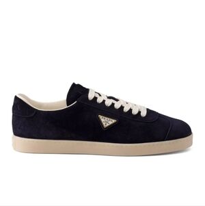 $1120 PRADA Lane Suede Triangle Logo Low-Top Sneaker Blue UK 7.5 US 8.5 EU 41.5